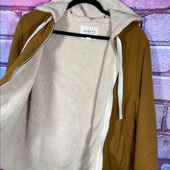 Velvet Hoodie M Brown Sherpa Zip-Up by Graham & Spencer Cozy Streetwear Jacket - Picture 5 of 8
